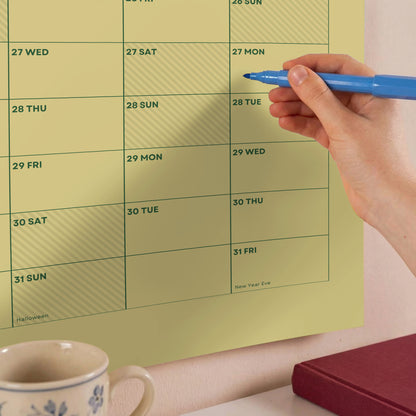 2027 Wall Planner, Yellow, Matte Paper