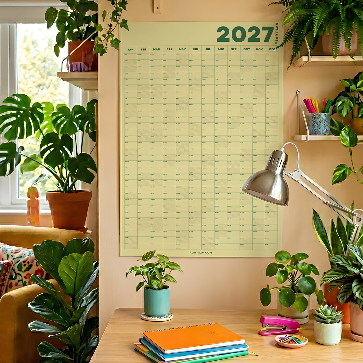 2027 Wall Planner, Yellow, Matte Paper