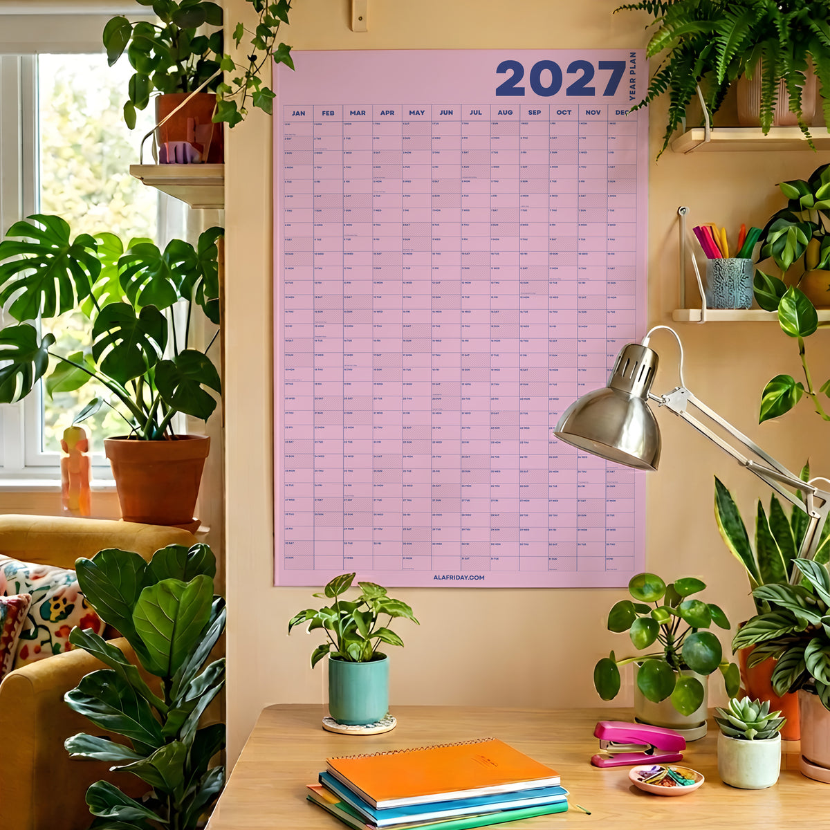 2027 Wall Planner, Pink, Matte Paper