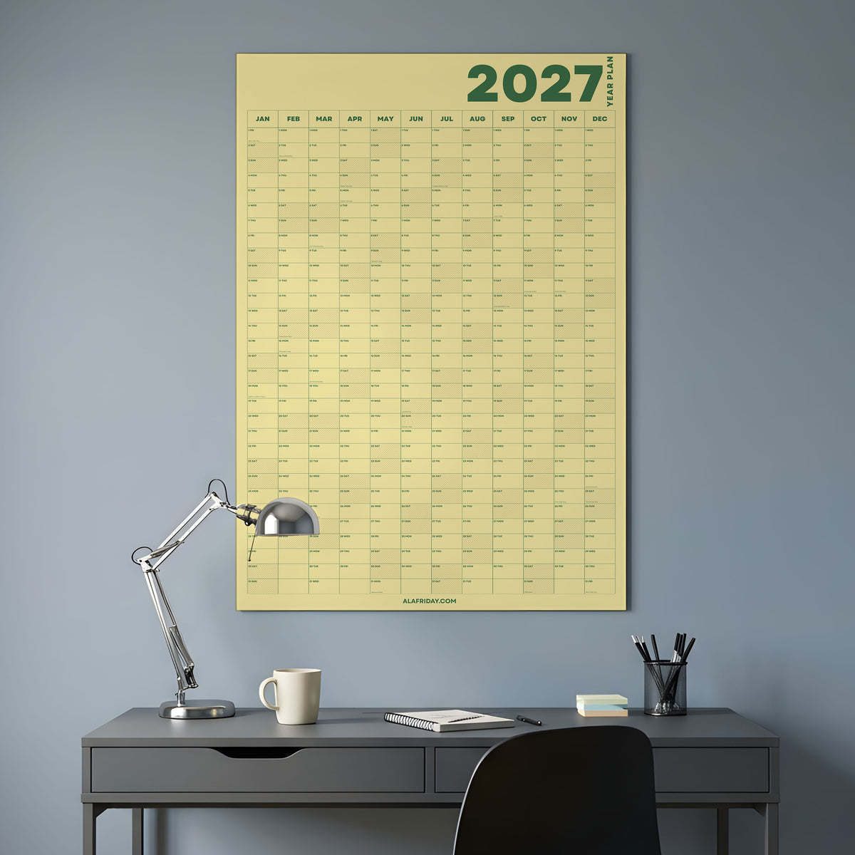 2027 Wall Planner, Yellow, Matte Paper