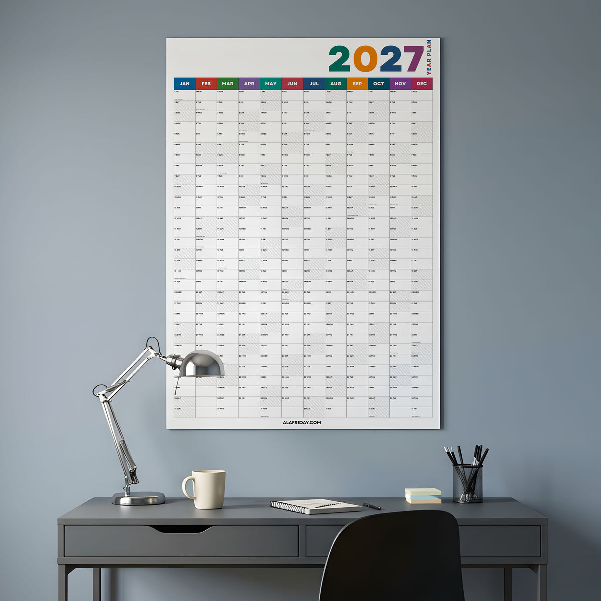 2027 Wall Planner, Bright Rainbow, Matte Paper
