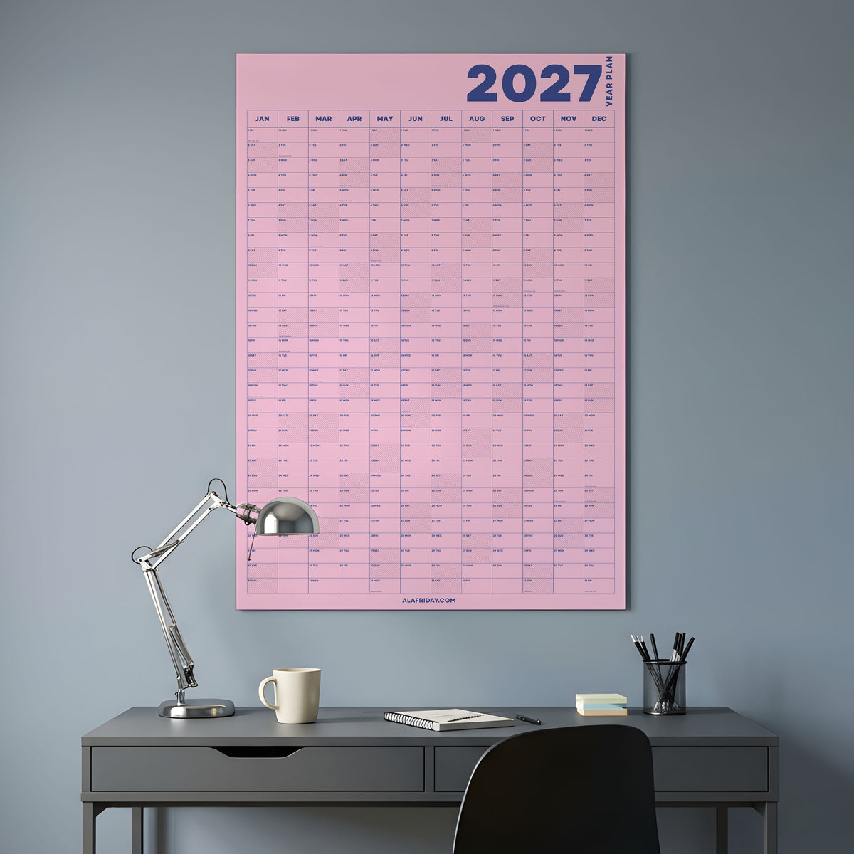 2027 Wall Planner, Pink, Matte Paper