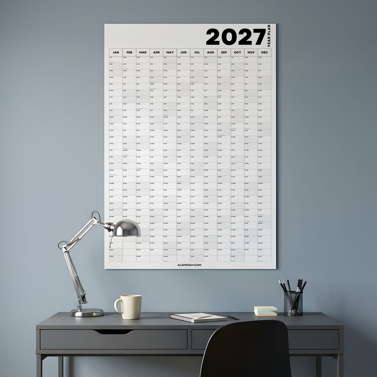2027 Wall Planner, Minimal, Matte Paper