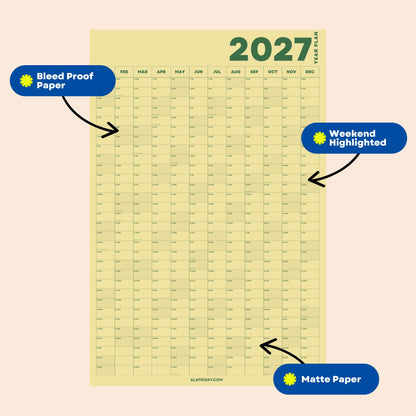 2027 Wall Planner, Yellow, Matte Paper