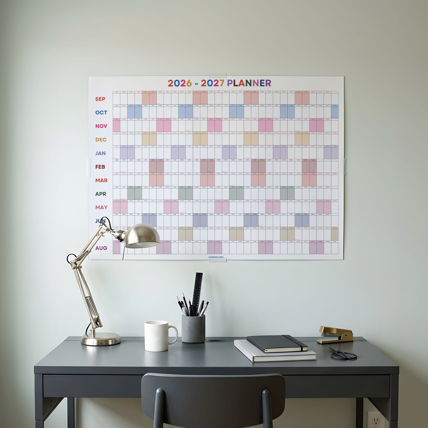 2026-2027 Academic Year Wall Planner, Classroom Planner, Bright Color