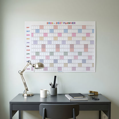 2026-2027 Academic Year Wall Planner, Classroom Planner, Bright Color