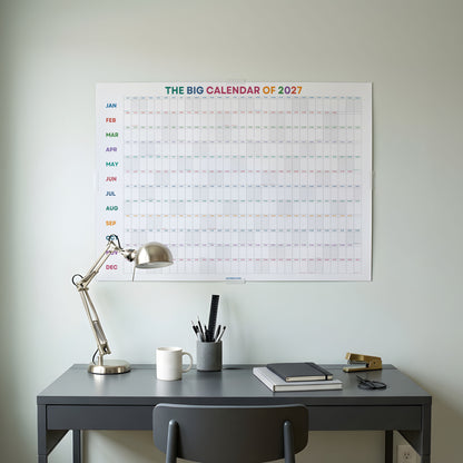 2027 Wall Planner, Year at a Glance, Bright Color Horizontal Layout