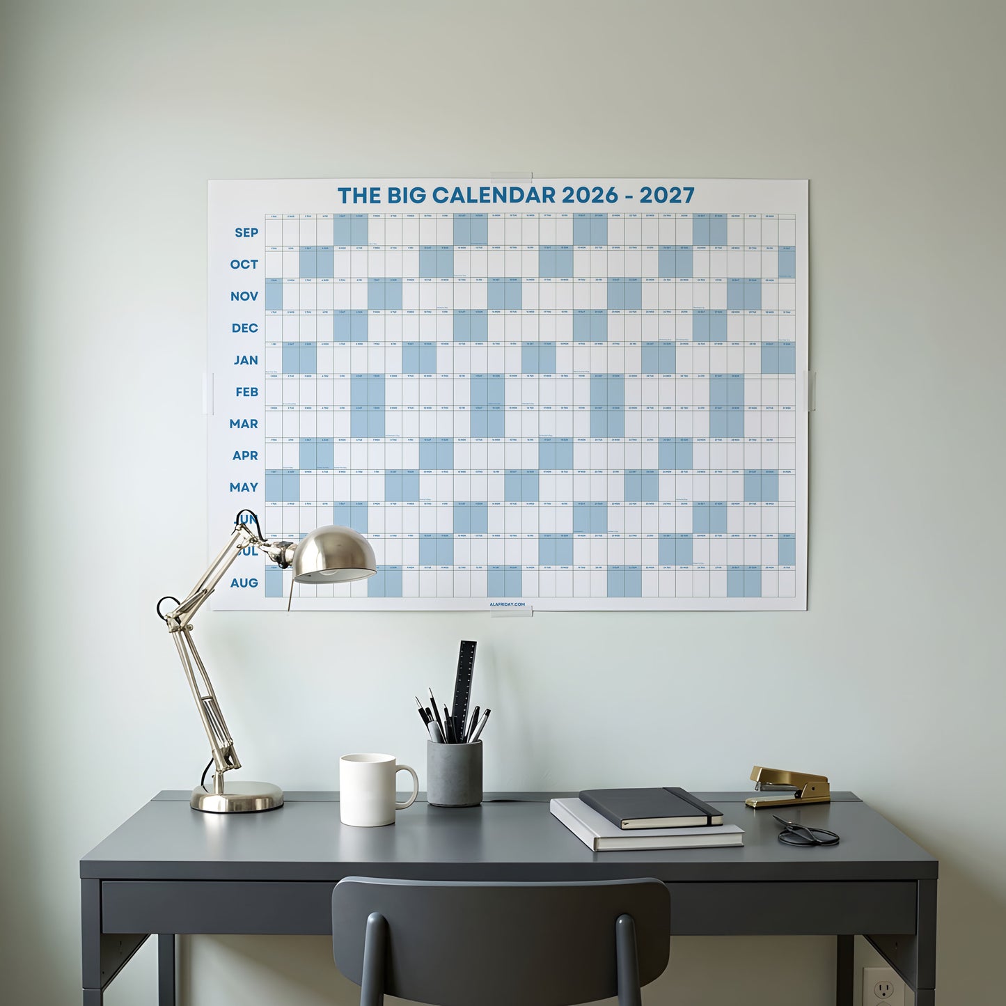 2026-2027 Academic Year Wall Planner, Classroom Planner, Sage Blue
