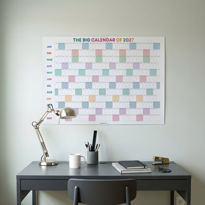 2027 Wall Planner, Year at a Glance, Bright Colorful Horizontal Layout