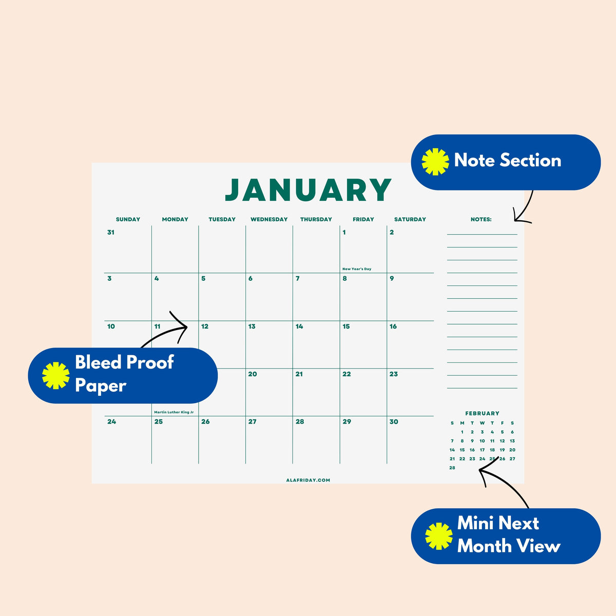2027 Wall Calendar: Bright Color, Recycled Paper