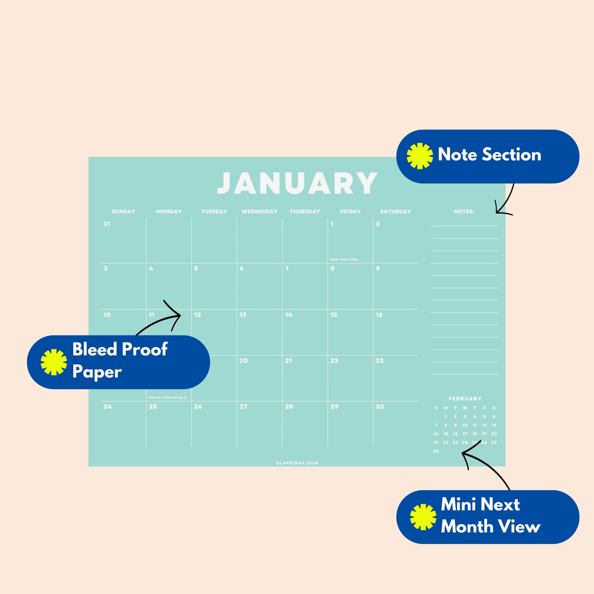 2027 Wall Calendar: Colorful Design, Recycled Paper