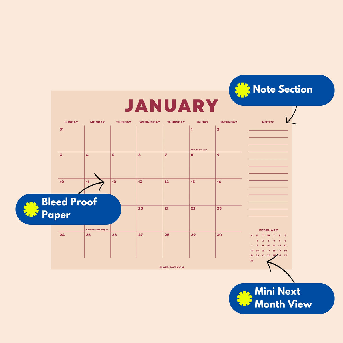 2027 Wall Calendar: Pastel Color, Recycled Paper