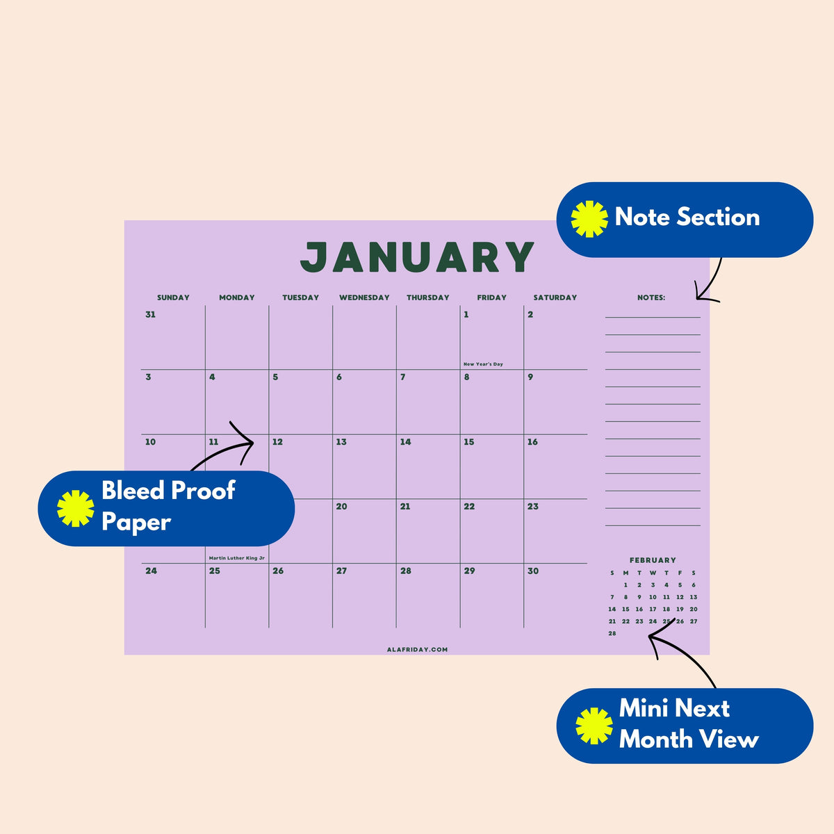 2027 Wall Calendar: Pastel Color, Recycled Paper