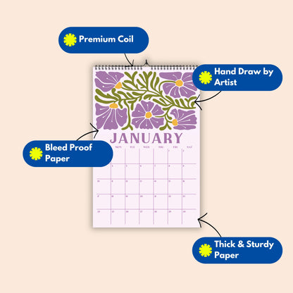 2027 Wall Calendar, Retro Flowers Design, Recycled Paper