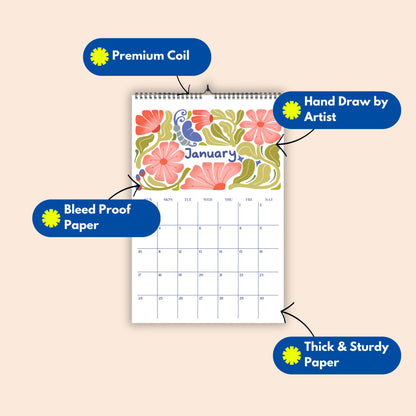 2027 Wall Calendar, Retro Flowers Design, Recycled Paper