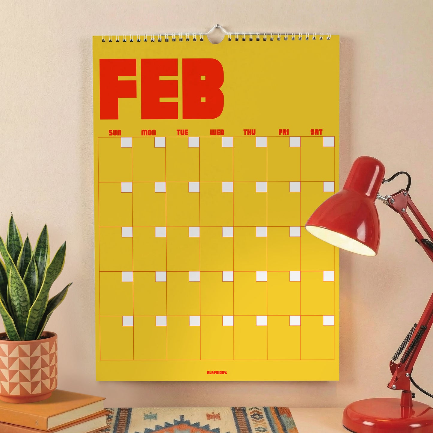 Retro Undated Wall Planner: Perpetual Monthly Calendar, Recycled Paper
