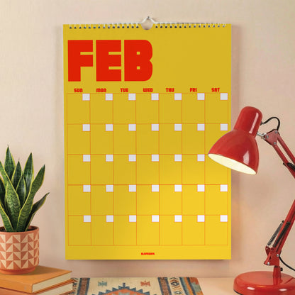 Retro Undated Wall Planner: Perpetual Monthly Calendar, Recycled Paper