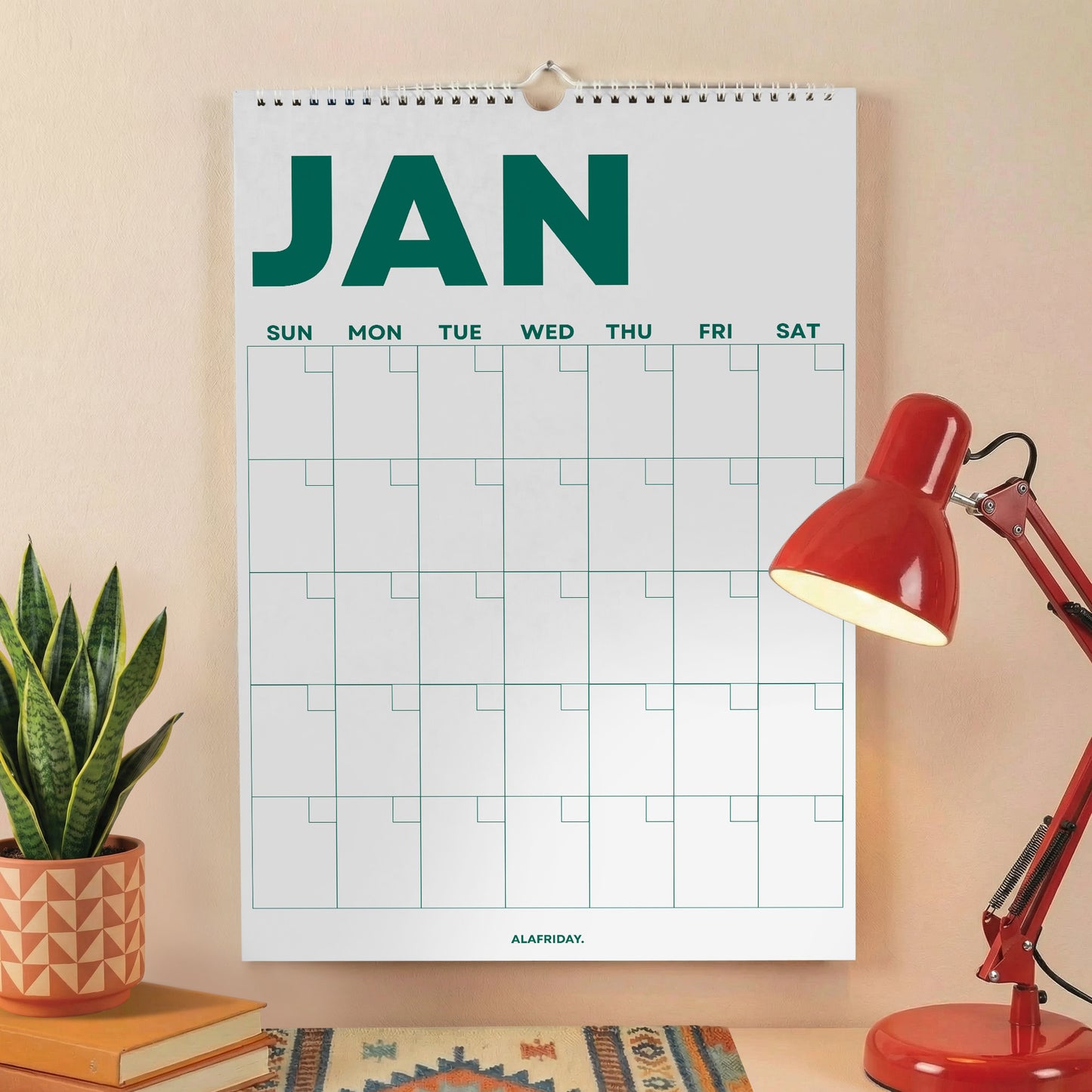 Bright Color Undated Wall Planner: Perpetual Monthly Calendar, Recycled Paper
