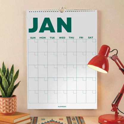 Bright Color Undated Wall Planner: Perpetual Monthly Calendar, Recycled Paper