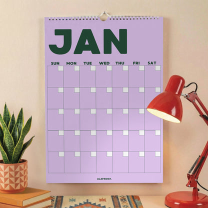 Colorful Undated Wall Planner: Perpetual Monthly Calendar, Recycled Paper