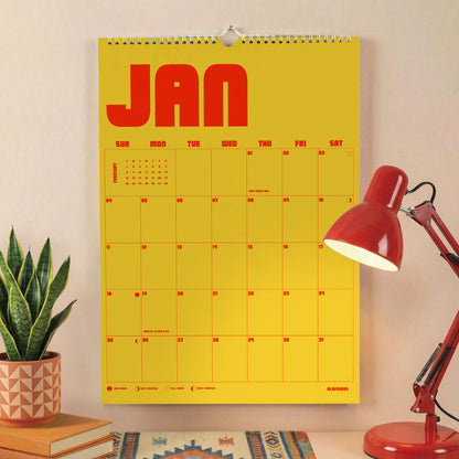 2026 Retro Wall Calendar, Monthly View, Recycled Paper
