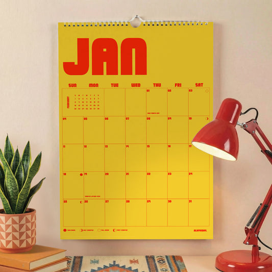 2026 Retro Wall Calendar, Monthly View, Recycled Paper
