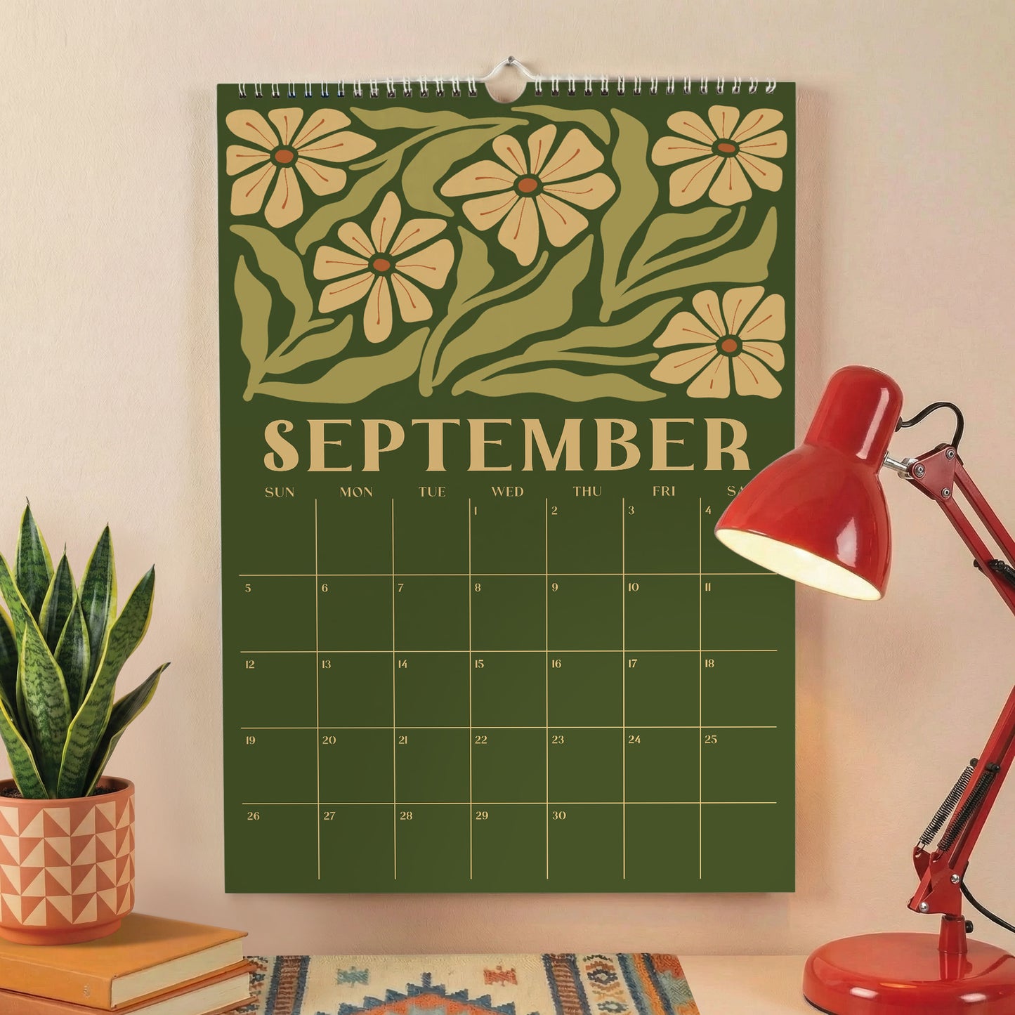 2027 Wall Calendar, Retro Flowers Design, Recycled Paper