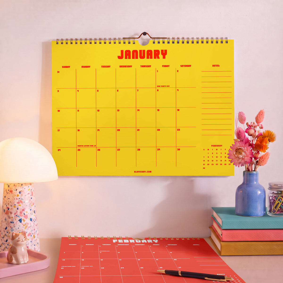 2027 Wall Calendar: Retro Color, Recycled Paper