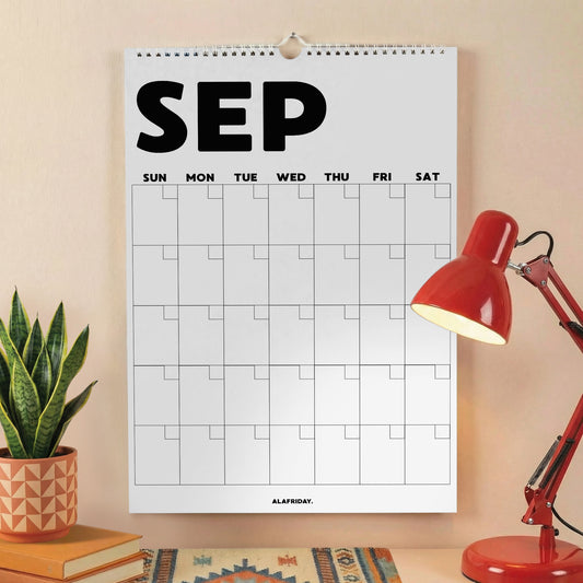 Minimalist Undated Wall Planner: Perpetual Monthly Calendar, Recycled Paper