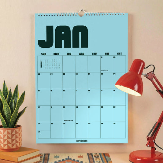 2027 Wall Calendar, Retro Design, Recycled Paper