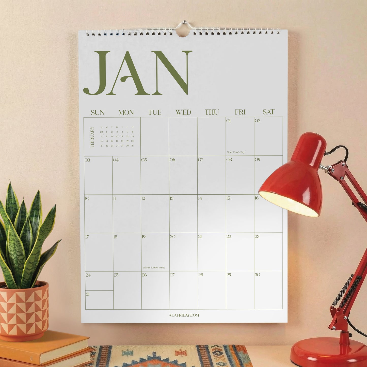 2027 Wall Calendar, Matcha Design, Recycled Paper