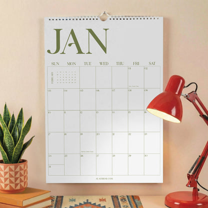 2027 Wall Calendar, Matcha Design, Recycled Paper