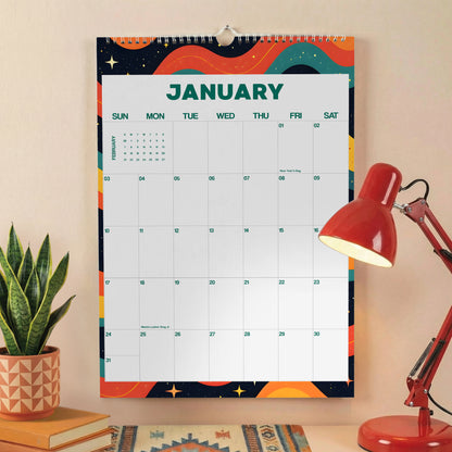 2027 Wall Calendar, Retro Art Design, Recycled Paper