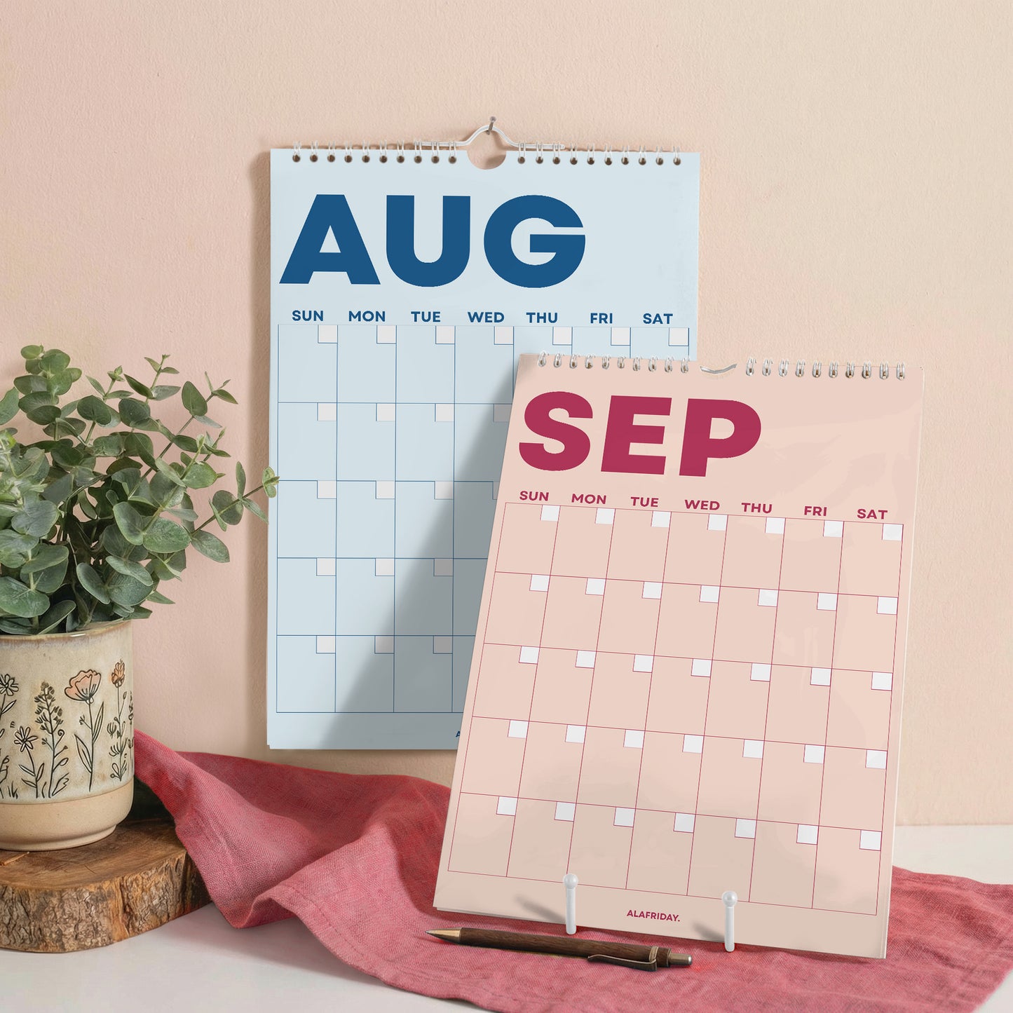 Colorful Undated Wall Planner: Perpetual Monthly Calendar, Recycled Paper