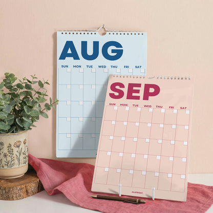 Colorful Undated Wall Planner: Perpetual Monthly Calendar, Recycled Paper