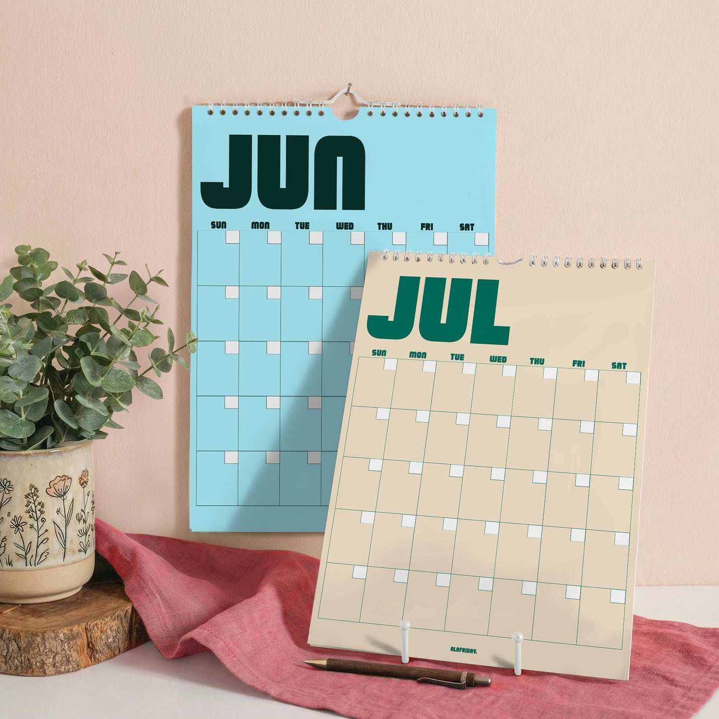 Retro Undated Wall Planner: Perpetual Monthly Calendar, Recycled Paper