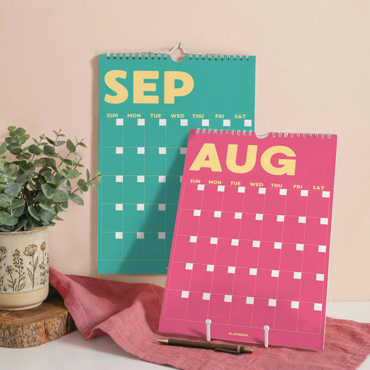 Colorful Undated Wall Planner: Perpetual Monthly Calendar, Recycled Paper