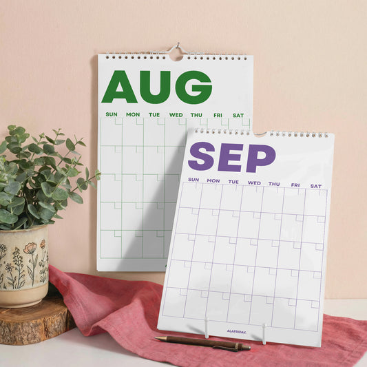 Bright Color Undated Wall Planner: Perpetual Monthly Calendar, Recycled Paper