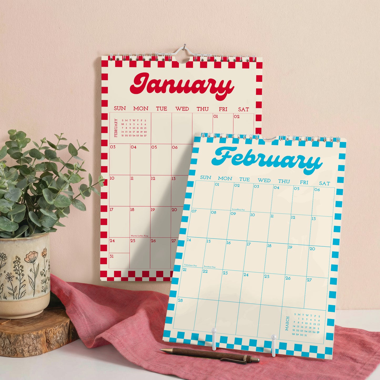 2027 Wall Calendar, Vintage Design, Recycled Paper