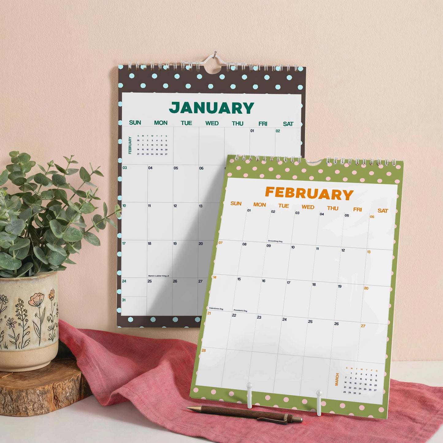 2027 Wall Calendar, Polkadot Design, Recycled Paper