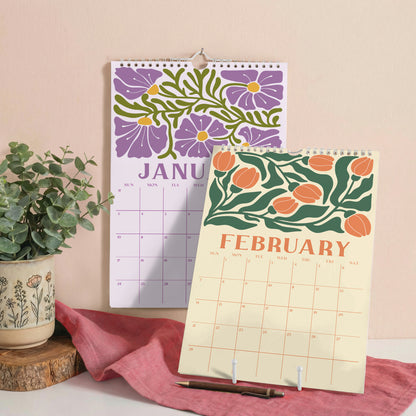 2027 Wall Calendar, Retro Flowers Design, Recycled Paper