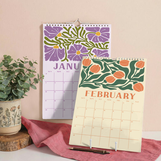 2027 Wall Calendar, Retro Flowers Design, Recycled Paper