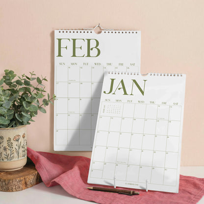 2027 Wall Calendar, Matcha Design, Recycled Paper