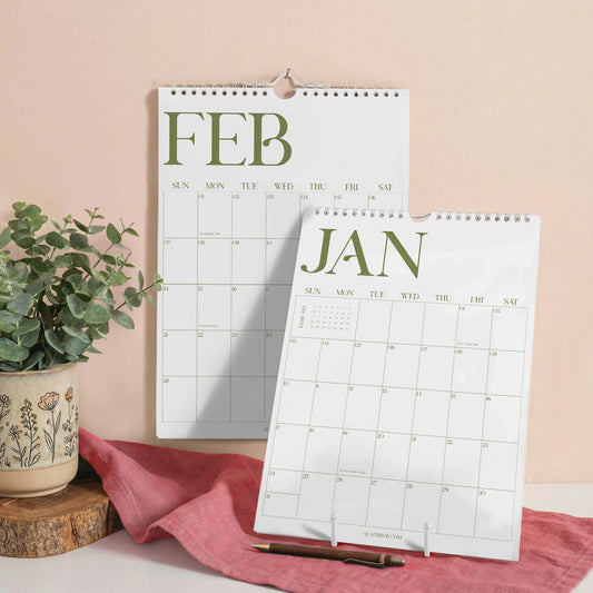 2027 Wall Calendar, Matcha Design, Recycled Paper