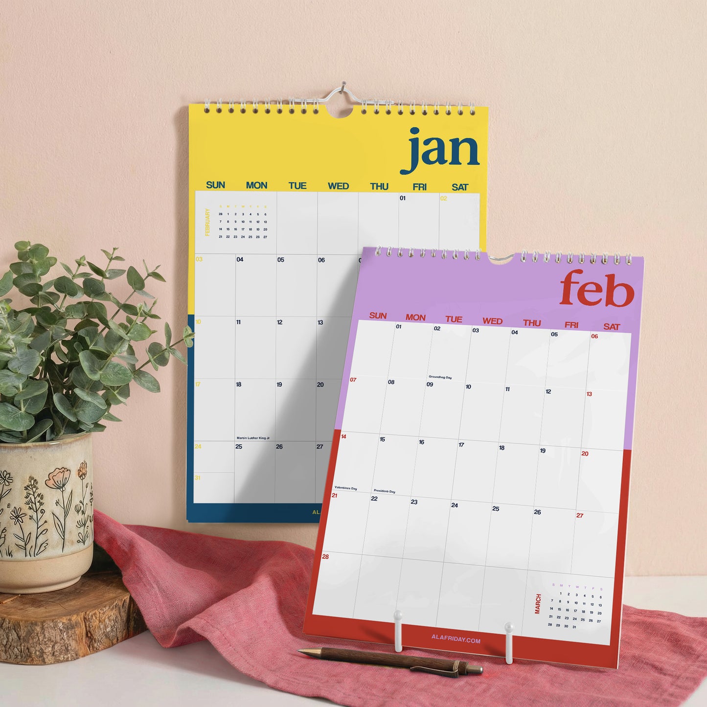 2027 Wall Calendar, Bright Color Design, Recycled Paper