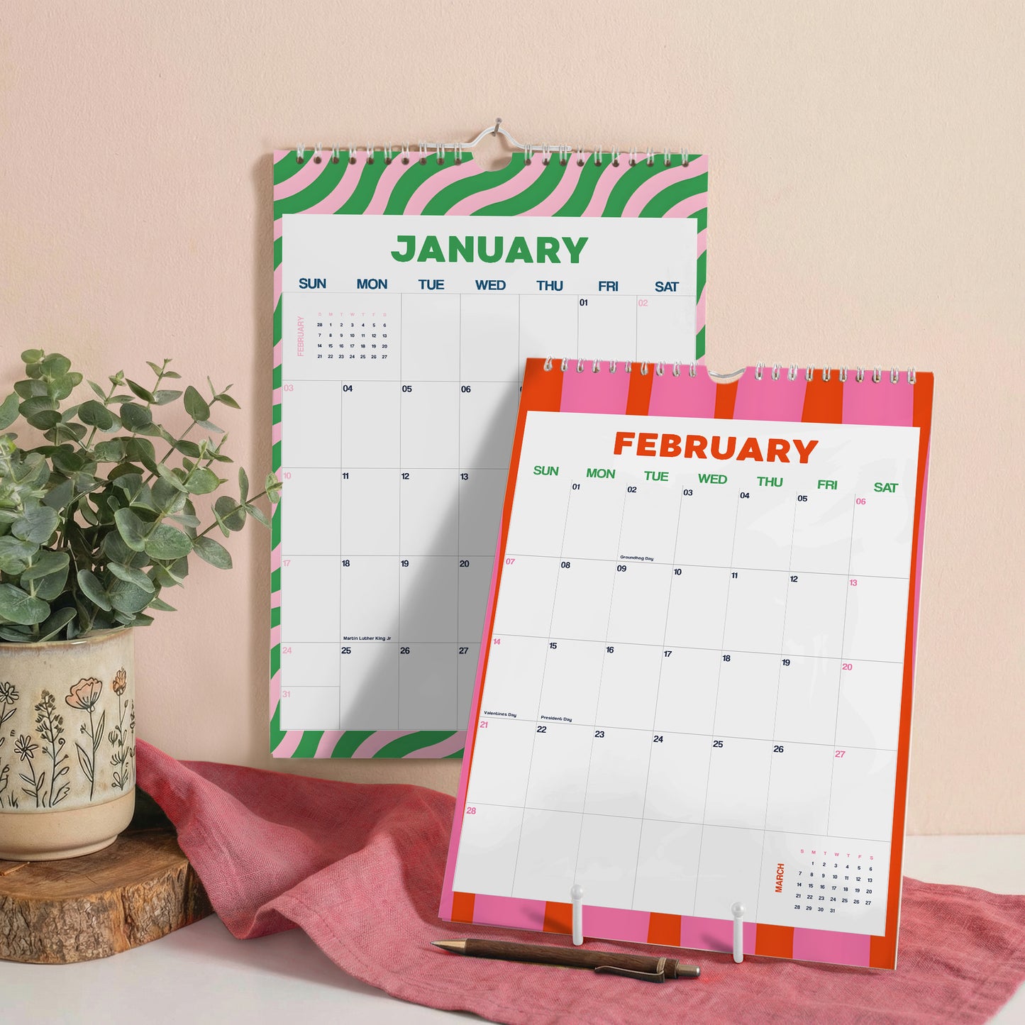 2027 Wall Calendar, Abstract Design, Recycled Paper
