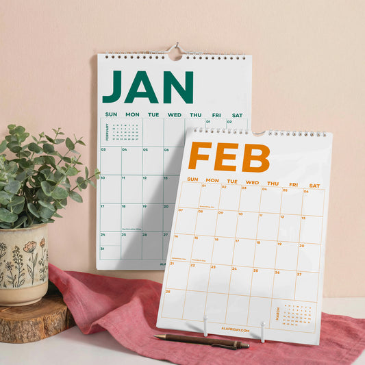 2027 Wall Calendar, Bright Color Design, Recycled Paper