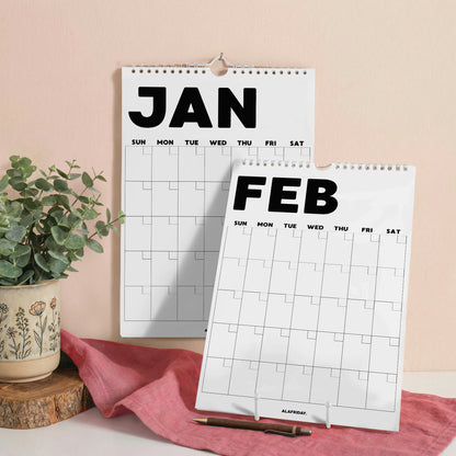 Minimalist Undated Wall Planner: Perpetual Monthly Calendar, Recycled Paper