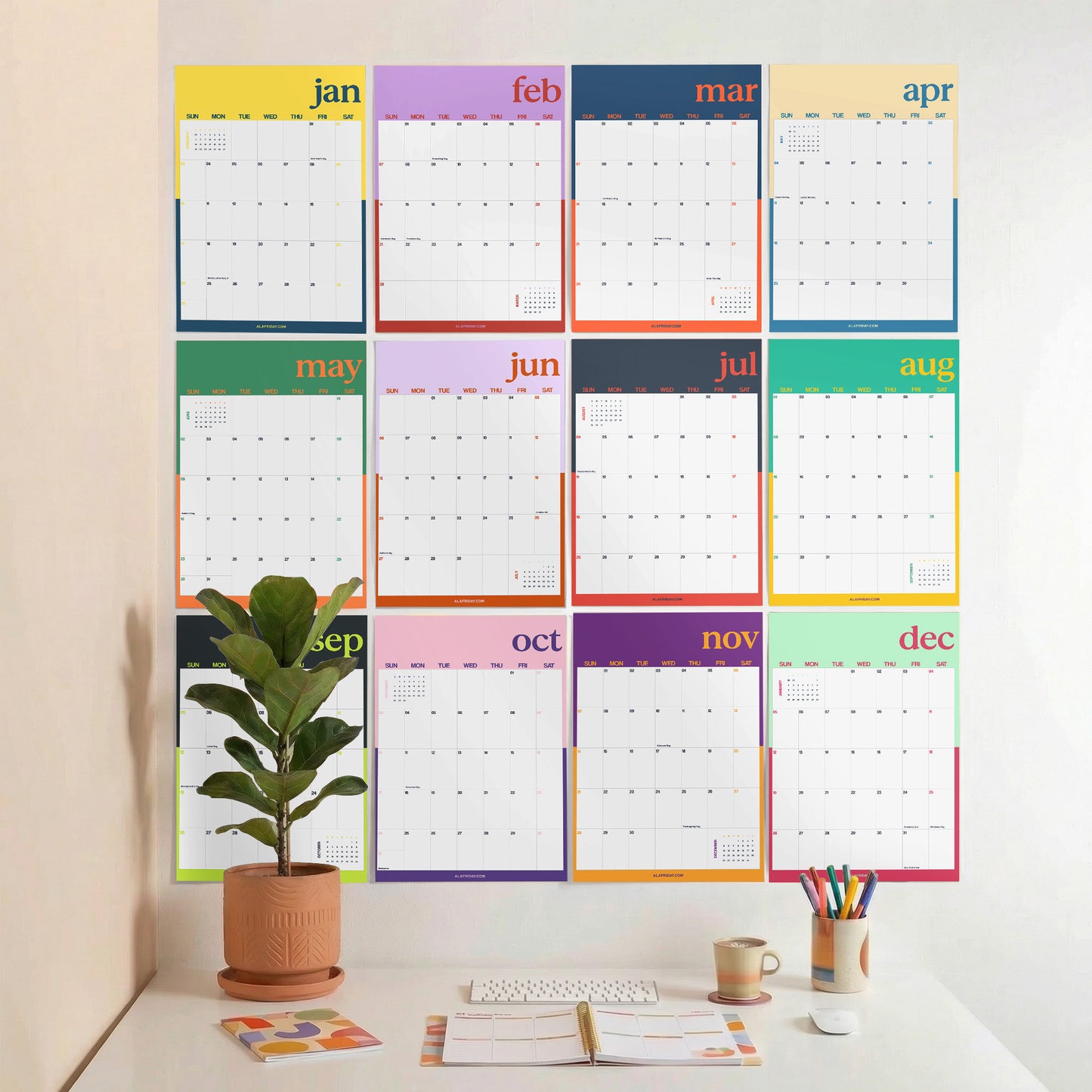 2027 Wall Calendar, Bright Color Design, Recycled Paper