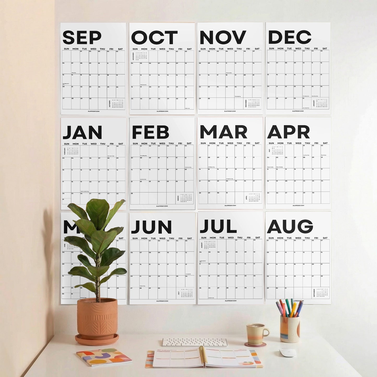 2026-2027 Academic Year Large Monthly Planner, September Start, Minimalist Design